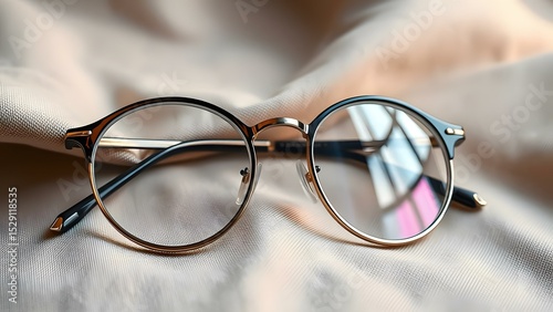 Stylish round glasses elegantly resting on a soft surface, perfect for fashion and lifestyle imagery.