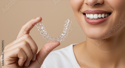 Person holding clear aligner.
