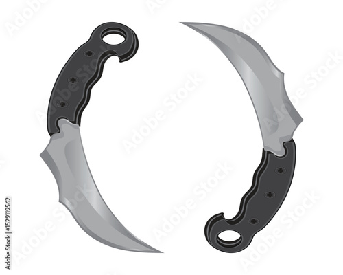 vector design of two sharp weapons shaped like knives called karambit knives