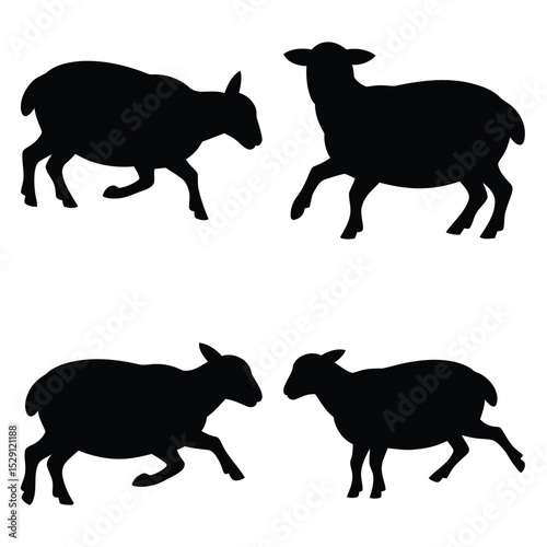 Black Sheep Silhouette Set – Grazing, Standing, and Walking Farm Animals Clipart