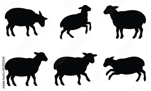 Black Sheep Silhouette Set – Grazing, Standing, and Walking Farm Animals Clipart