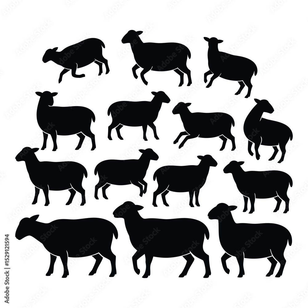 Obraz premium Sheep Silhouettes Collection – 14 Farm Animal Vector Designs in Various Poses