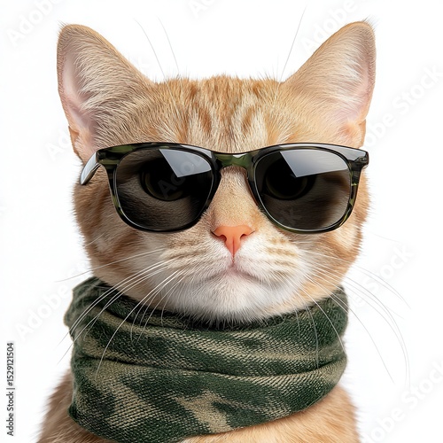 Cool Ginger Cat in Sunglasses and Scarf
