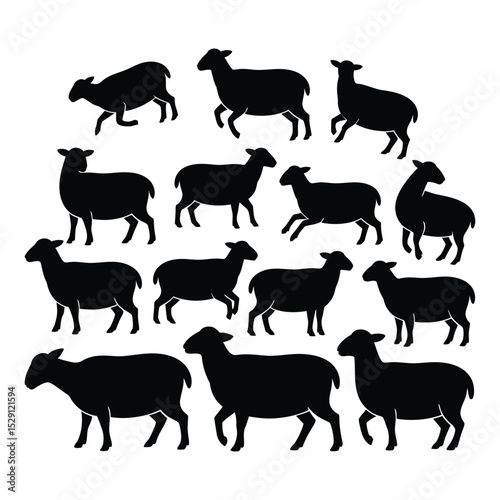 Sheep Silhouettes Collection – 14 Farm Animal Vector Designs in Various Poses