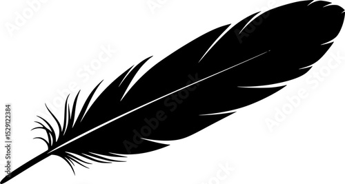 
Elegant black feather illustration, simple design with white background, artistic representation