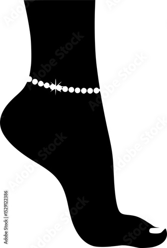 Elegant black silhouette of a foot adorned with a pearl anklet
