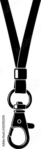 Black and white illustration of a lanyard with a lobster claw clasp
