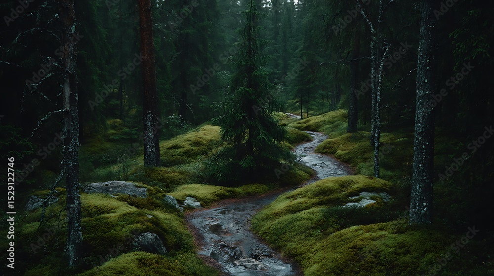 Obraz premium Path through a vibrant green forest