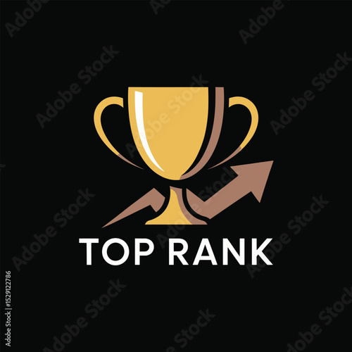 Top rank trophy logo design with upward arrow