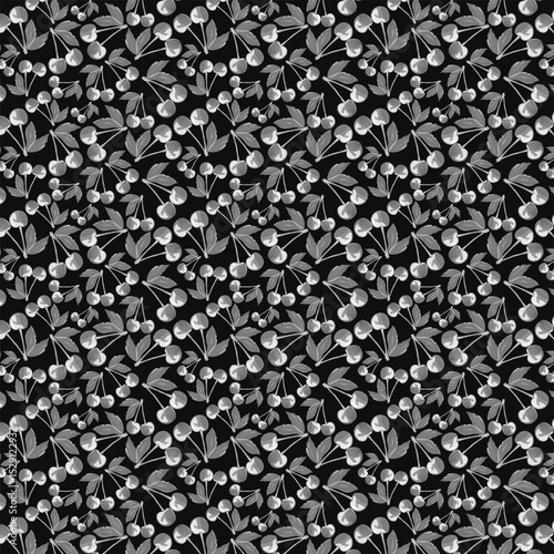Seamless pattern glass transparent cherry on dark background. For sticker and t shirt design, posters, logos, labels, banners, stickers, product packaging design, etc