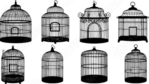 Collection of Six Vintage Style Birdcages in Varied Shapes and Designs
