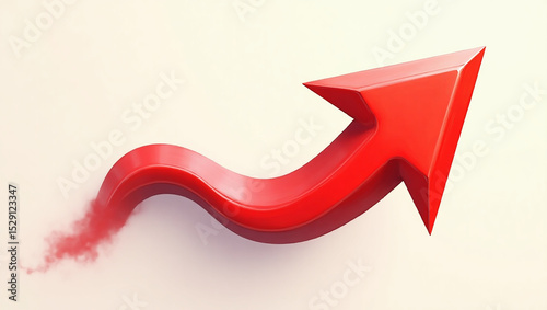 A red, 3D arrow points upward, symbolizing growth and upward trends. The arrow has a stylized, swooping shape as it moves up.

