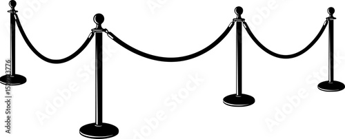 Black and White Illustration of Elegant Rope Barrier Stanchions for Crowd Control
