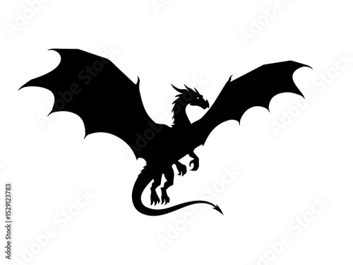 Flying Dragon Silhouette Vector  Mythical Creature Clipart Design