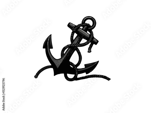 Realistic Vintage Nautical Anchor Drawing with Coiled Rope 