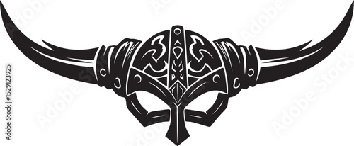 Viking Horned Helmet Tribal Tattoo Vector Design