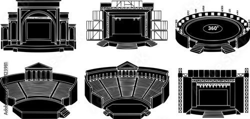 Collection of six different stage structures perfect for showcasing performances