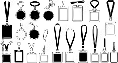Collection of Black and White Badges and Lanyards Identification Set
