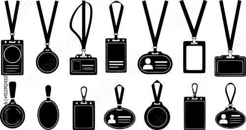 Collection of Black and White Badges and Lanyards Identification Set
