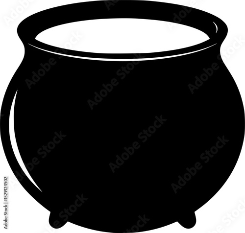 Simple black silhouette of a cauldron filled with a mysterious white liquid