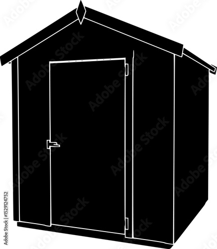 A bold silhouette of a garden shed structure stands tall and minimalist
