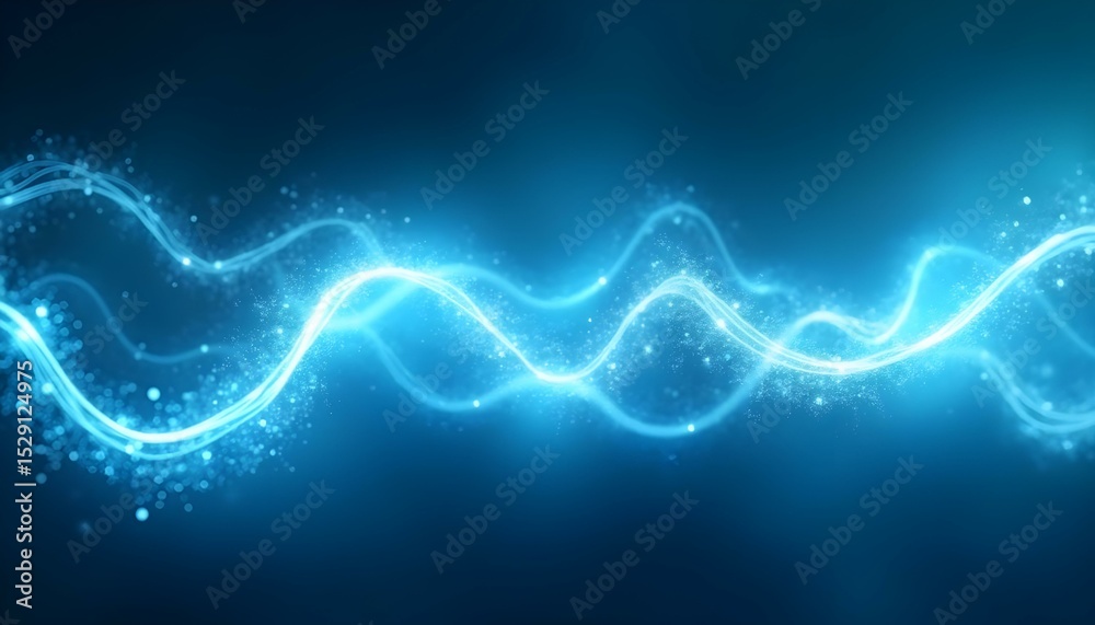 Fototapeta premium Abstract Blue Energy Wave Background with Glowing Particles