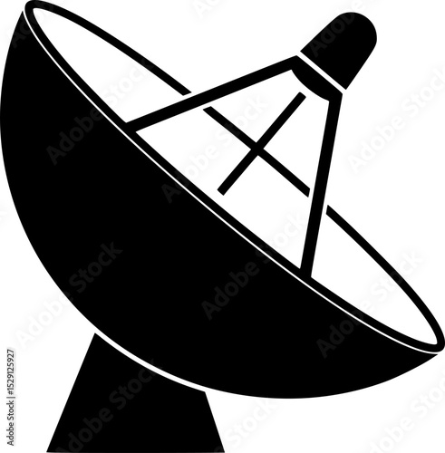 Silhouette of a large satellite dish aimed towards the sky for communication
