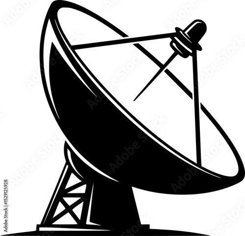 Silhouette of a large satellite dish aimed towards the sky for communication
