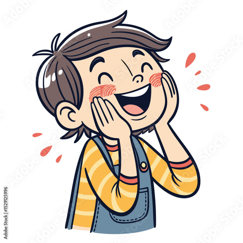 A cute anime-style character, giggling shyly, hides their face behind their hands, blushing intensely.  Their eyes peek through fingers.
