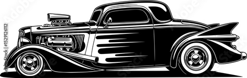 Silhouette of a classic hot rod car in a side view
