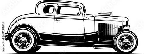 Silhouette of a classic hot rod car in a side view
