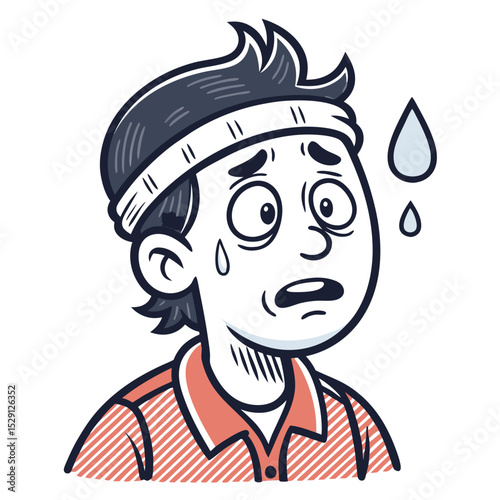 Generate an anime-style illustration of a character displaying intense embarrassment, characterized by a bright red face and a single, large sweat drop.