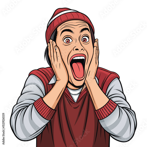 A cartoon character with exaggerated features, tongue sticking out, making a funny, silly face.  Include vibrant colors and expressive eyes.