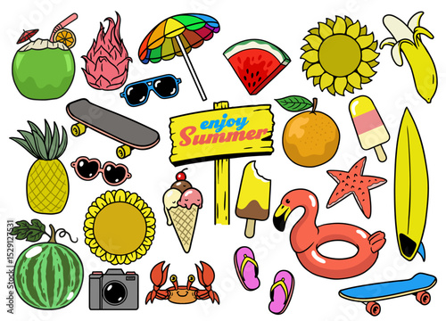 Collection Of Summer Vacation Element Illustration in Retro