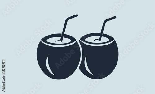 Coconut drink icon, tropical cocktail vector, beach beverage silhouette, summer refreshment design