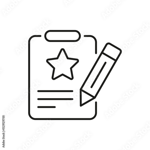 Clipboard With Star And Pencil Line Icon. Feedback And Review Outline Symbol. Evaluation And Rating Concept. Editable Stroke. Isolated Vector Illustration