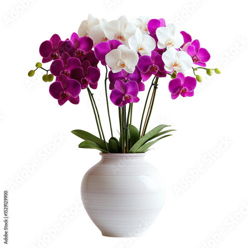 Elegant orchid flower houseplant in pot isolated on white, perfect for home decor, nature, and plant design