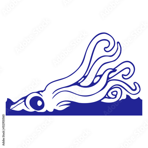 Octopus water surface tentacle attack sea monster Isolated Vector Graphic Design Illustration
