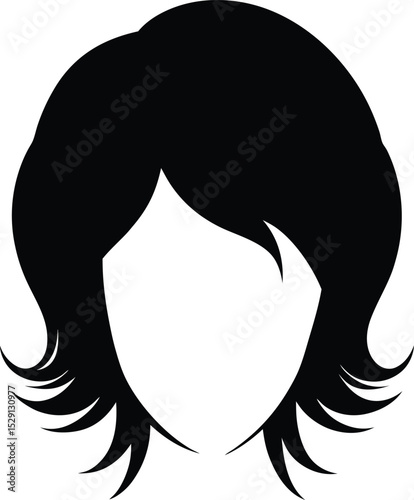 Medium Layered Hair Silhouette Flipped Ends Hairstyle Vector Illustration