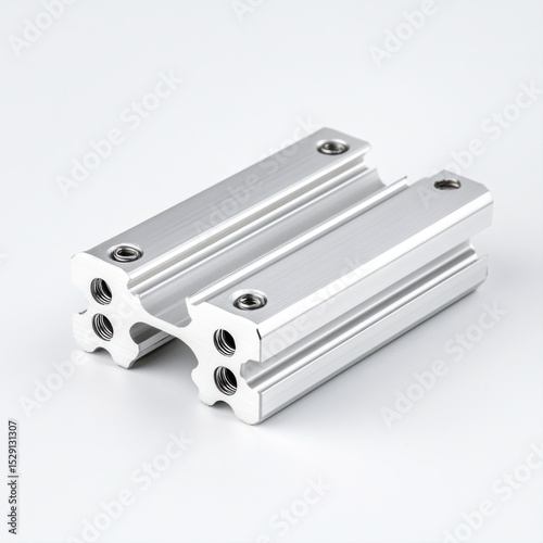 Silver Aluminum Component with Grooved Design and Screw Holes for Assembly