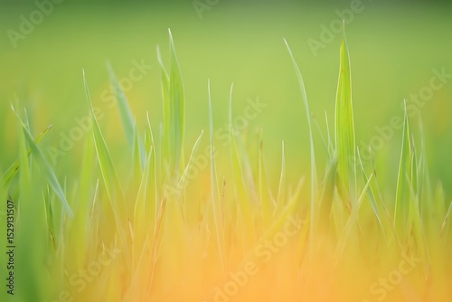 Vibrant Green Grass Blades A Close-Up Macro Photography of Nature's Serenity