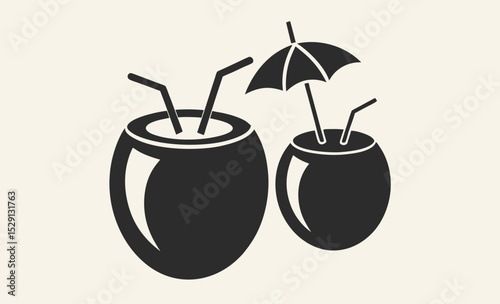 Coconut drink icon, tropical cocktail vector, beach beverage silhouette, summer refreshment design