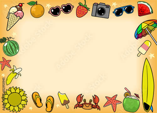 Summer Background Design with Summer Object in Retro Style photo