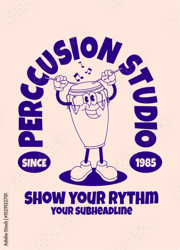 T-Shirt Design of Vintage Conga Drum Illustration
