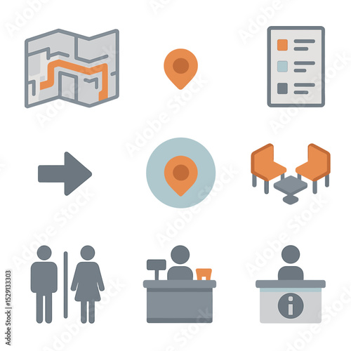 Isometric Store Icon Set. Isometric Flat icon set of store layout with hotspots: store map, hotspot dot, hotspot radius circle,