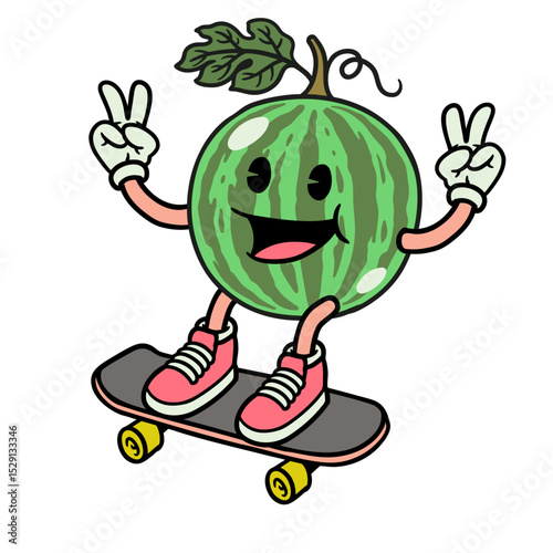 Watermelon Character Skating Illustration Concept