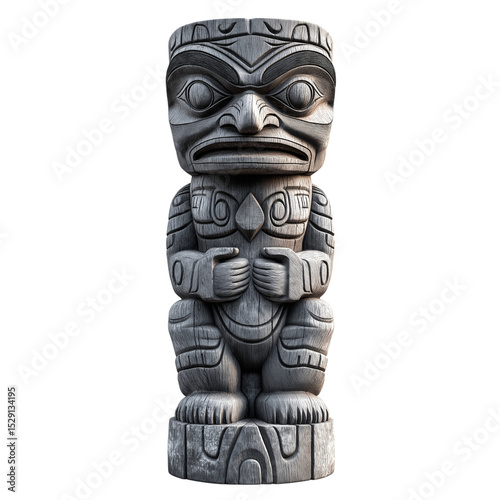 Wooden tiki mask statue isolated on white background, great for cultural festivals and art concepts