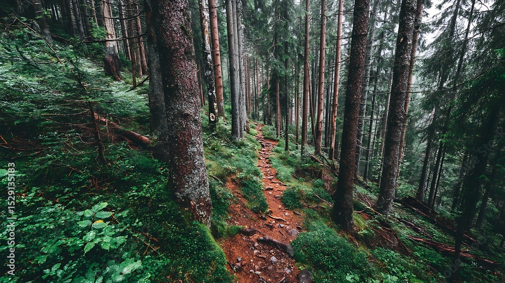 Obraz premium Lush path through deep forest