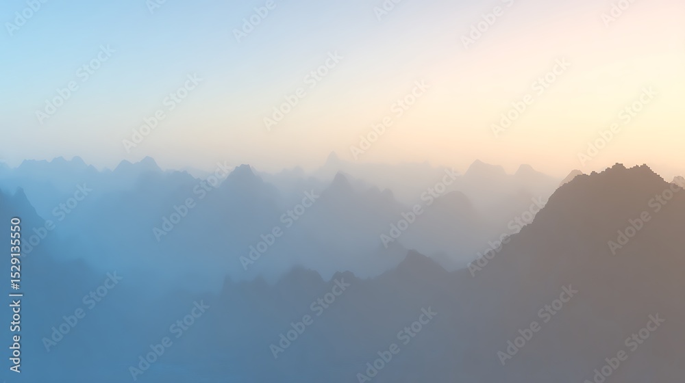 Fototapeta premium Misty mountains and soft sunset hues