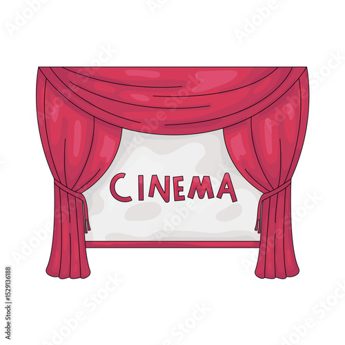 Illustration of Cinema Screen with Red Curtains 